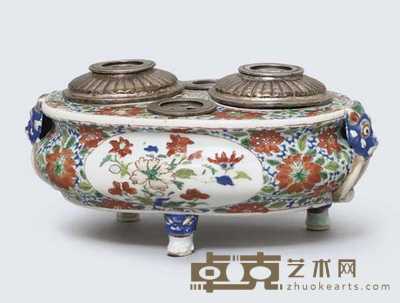 THE PORCELAIN CIRCA 1735-45 A SILVER-MOUNTED POLYCHROME ENAMELLED DESK SET 
